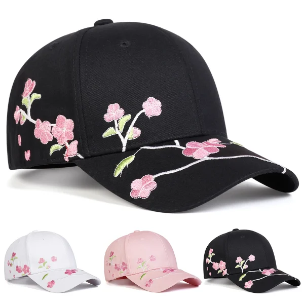 Women's Baseball Cap with Beautiful Peach Blossom Embroidery