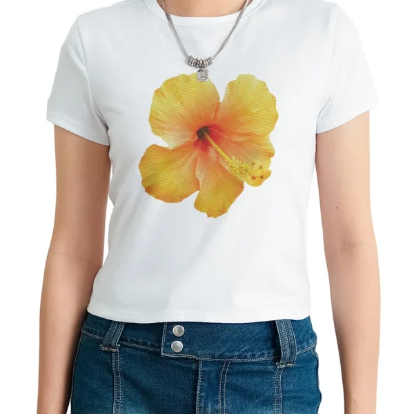 Women's Crew Neck, Short Sleeved T-shirt with Floral Print