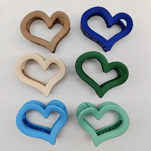 Trendy Floating Heart Shaped, 6-Piece Acrylic Hair Jaw Clips