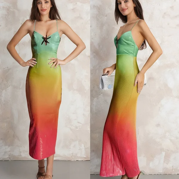 Elegant Ombre, Sleeveless Maxi Dress with 3D Starfish Detail and V-Neckline