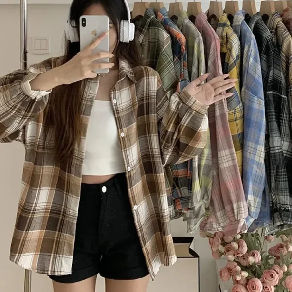 Comfy Vintage Plaid Long-Sleeved Casual Trendy Autumn Blouse