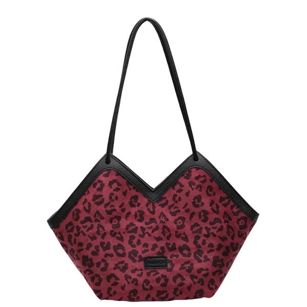 Leopard Print Faux Suede Large Capacity Heart Shaped Handbag